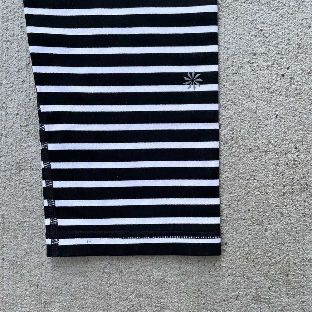 Athleta Girl Leggings Youth Large 12 Black White Striped Yoga Stretch Activewear - Picture 7 of 7